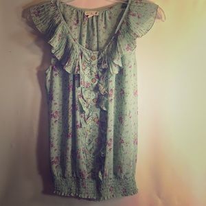 Ruffled Blouse With Faux Buttons